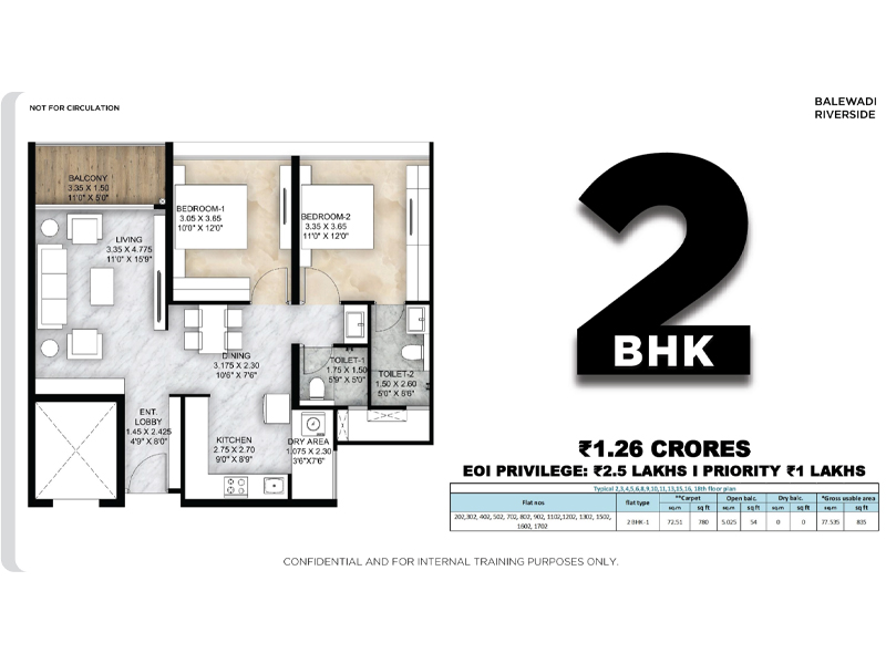 Floor plan of Mantra Riverside — photo gallery, images, brochure, amenities, cost sheet, price breakup, availability details, RERA number, RERA certificate, possession date, layout plan, logo, floor plan, master plan, and location map showcasing project highlights and features.